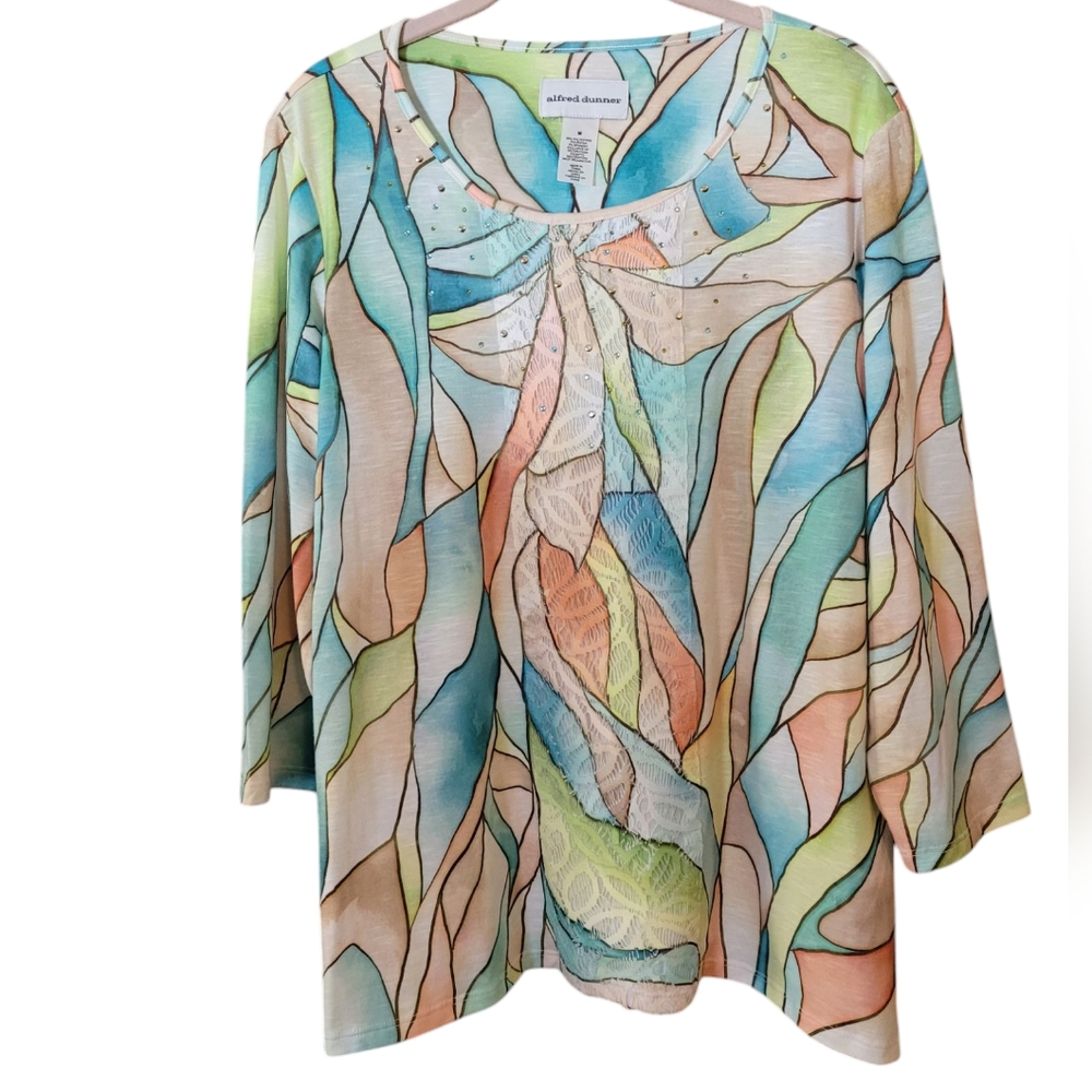 Alfred Dunner Colorful Abstract Women's Top Size M